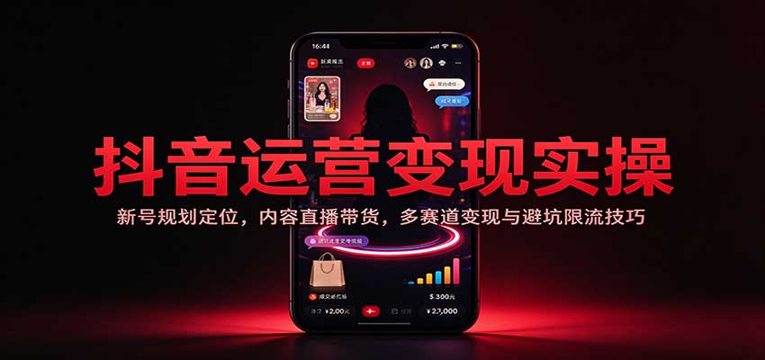 抖音运营变现实操:新号规划定位,内容直播带货,多赛道变现与避坑限流技巧