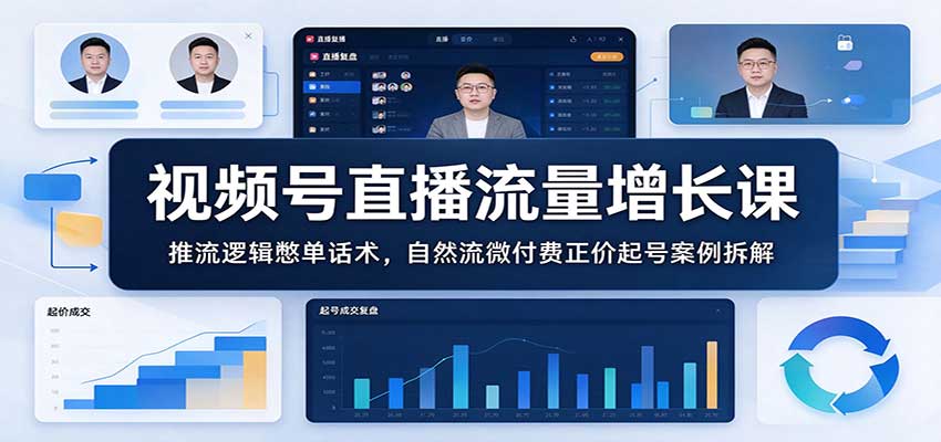 视频号直播流量增长课:推流逻辑憋单话术,自然流微付费正价起号案例拆解