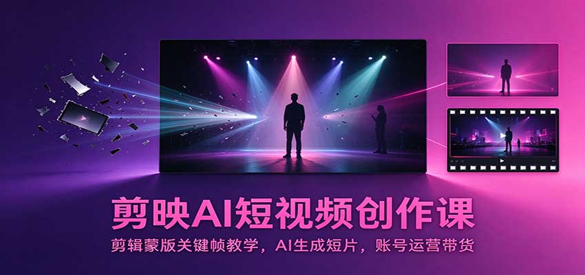 剪映AI短视频创作课：剪辑蒙版关键帧教学，AI生成短片，账号运营带货