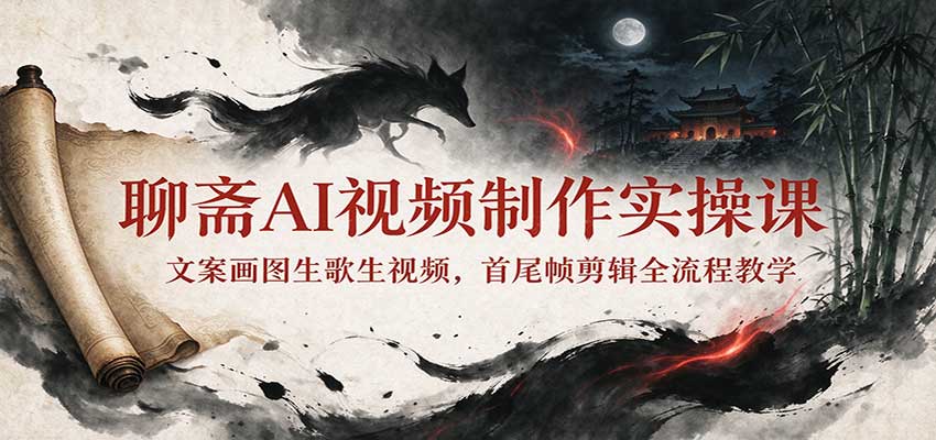 聊斋AI视频制作实操课:文案画图生歌生视频,首尾帧剪辑全流程教学