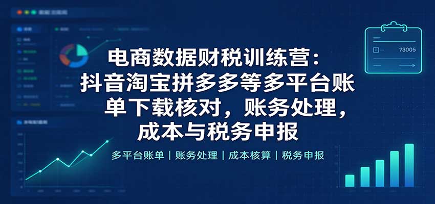 电商数据财税训练营:抖音淘宝拼多多等多平台账单下载核对,账务处理,成本与税务申报