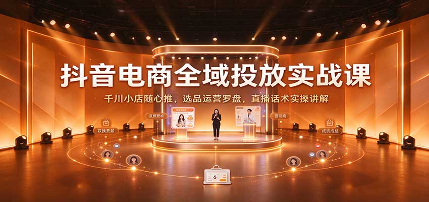 抖音电商全域投放实战课:千川小店随心推,选品运营罗盘,直播话术实操讲解