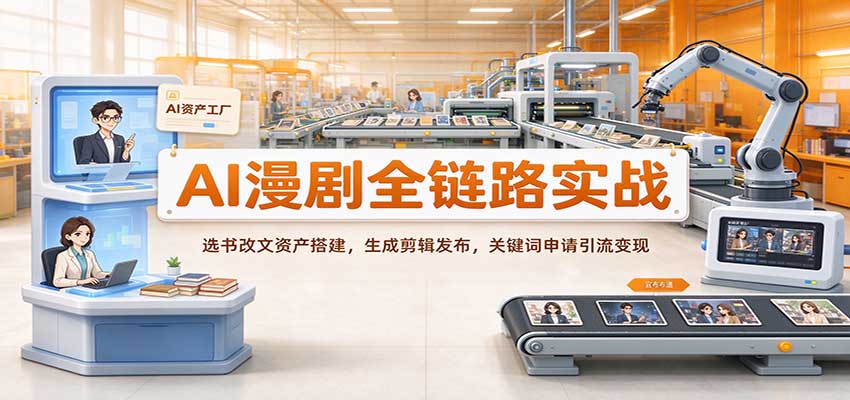 AI漫剧全链路实战：选书改文资产搭建，生成剪辑发布，关键词申请引流变现