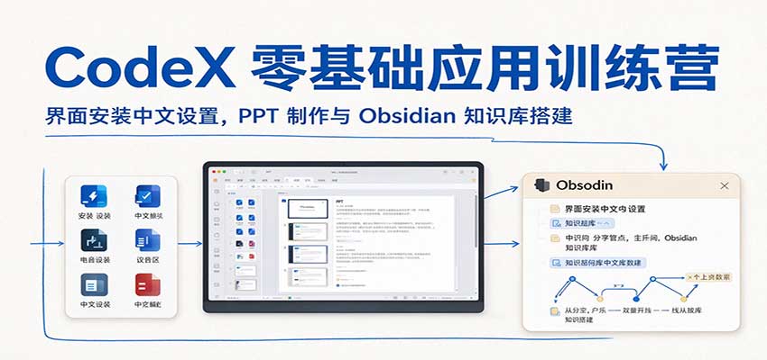 CodeX零基础应用训练营:界面安装中文设置,PPT制作与Obsidian知识库搭建
