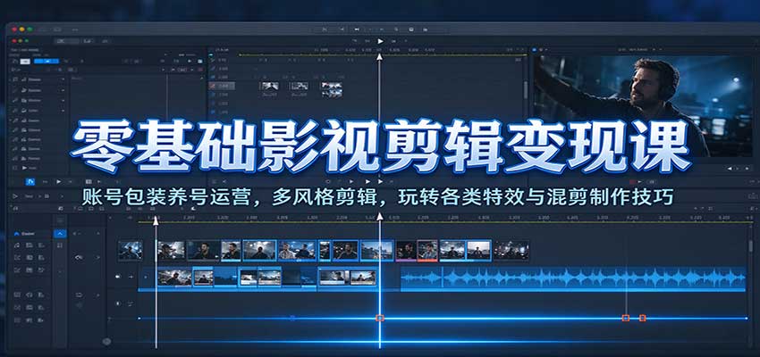 零基础影视剪辑变现课:账号包装养号运营,多风格剪辑,玩转各类特效与混剪制作技巧