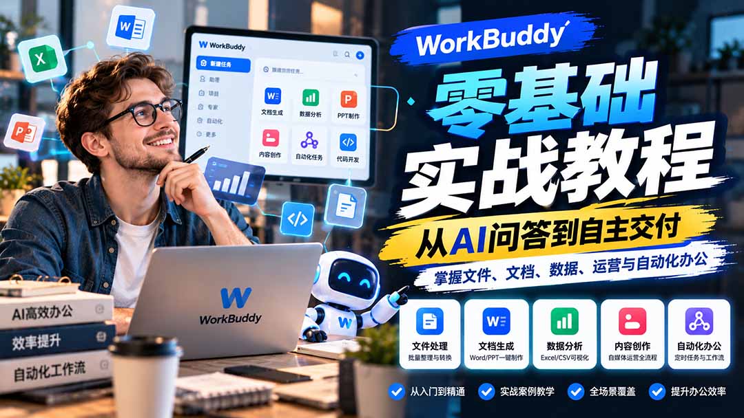(20827期)WorkBuddy零基础实战教程:从AI问答到自主交付,掌握文件、文档、数据、运营与自动化办公