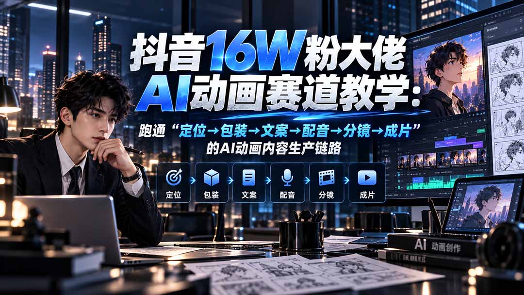 (20791期)抖音16W粉大佬规则门禁AI动画赛道教学:跑通“定位→包装→文案→配音→分镜→成片”的AI动画内容生产链路