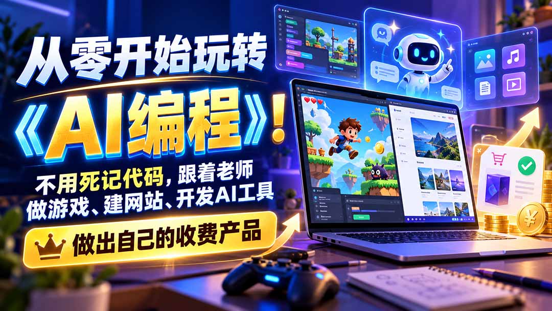 (21210期)从零开始玩转《AI编程》!不用死记代码,跟着老师做游戏、建网站、开发AI工具,最后完成自己的收费产品