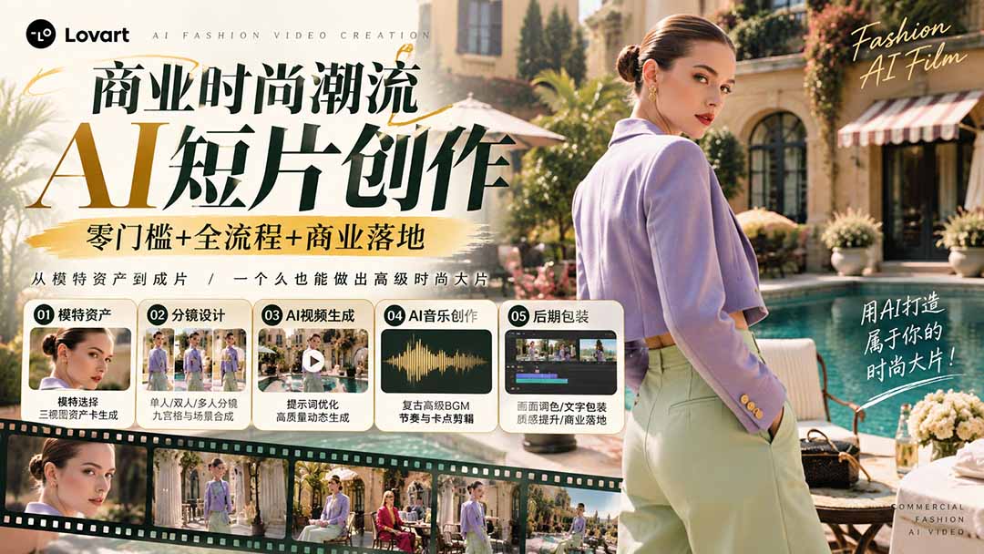 （21000期）从一张模特图到高级时尚广告大片：AI三视图资产、场景合成、电影分镜、动态生成与复古音乐剪辑实战课