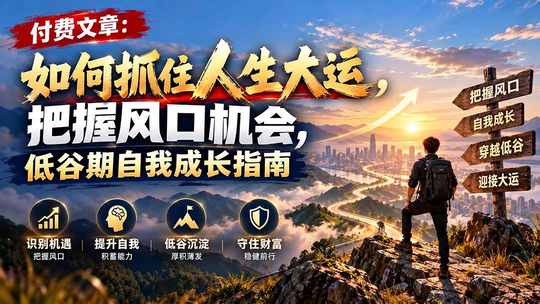 (20942期)付费文章:如何抓住人生大运,把握风口机会,低谷期自我成长指南