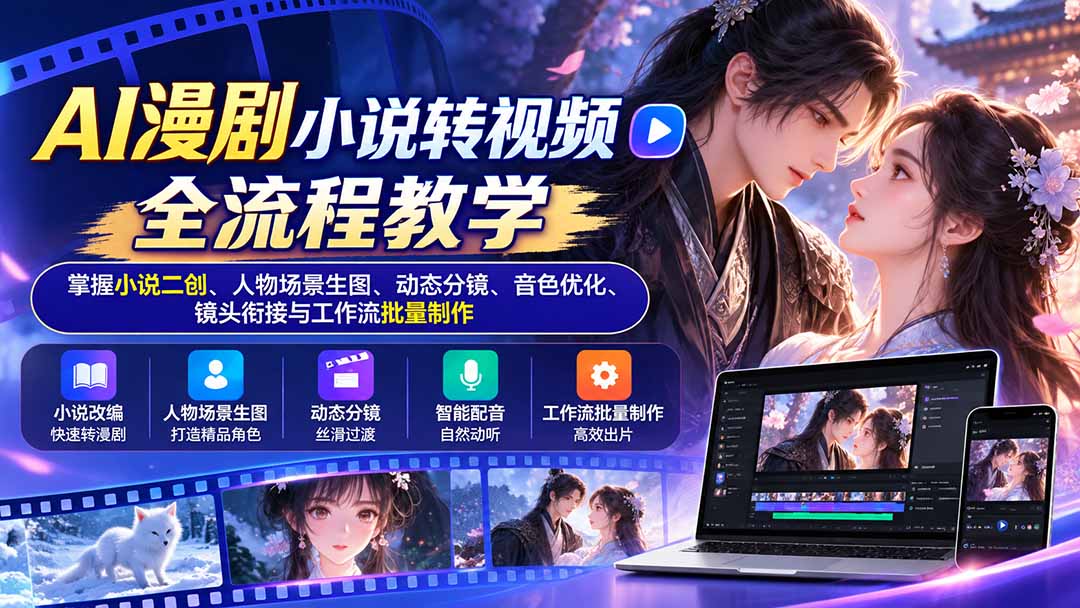 (20880期)AI漫剧小说转视频全流程教学:掌握小说二创、人物场景生图、动态分镜、音色优化、镜头衔接与工作流批量制作