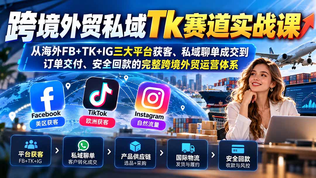 (20894期)跨境外贸私域Tk赛道实战课:从海外FB+TK+IG三大平台获客、私域聊单成交到订单交付、安全回款的完整跨境外贸运营体系